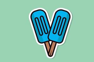 Blue Stick Ice Cream Sticker vector illustration. Summer sweet food icon concept. Dessert icon logo. Summer ice cream sticks sticker design. Blue ice-cream dessert on wooden stick logo.