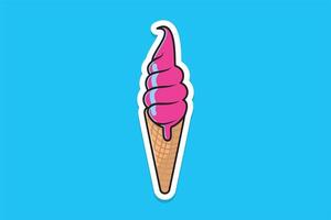 Summer Melting Ice Cream Cone Sticker vector illustration. Summer food and ice cream object icon concept. Ice cream cone sticker design icon logo with shadow.