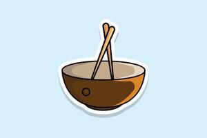 Chinese Bowl with Chopsticks Sticker vector illustration. Food and drink objects icon concept. Restaurant food bowl and sticks sticker vector design with shadow.