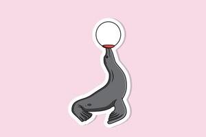 Cute seal, sea animal with round lamp sticker design vector illustration. Animal nature icon concept. Cute seal sticker design logo icon.