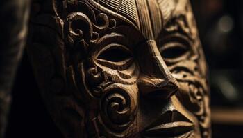 ai generado antiguo africano máscara escultura vitrinas indígena cultura y espiritualidad generado por ai foto