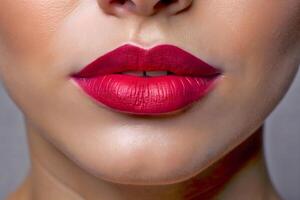 AI generated Red Lipstick Adorns Woman Lips photo