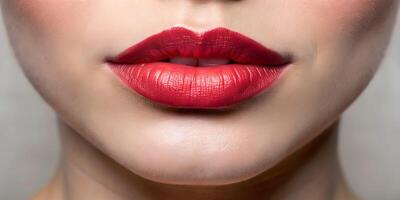 AI generated Closeup Red Lipstick Adorns Woman Lips photo