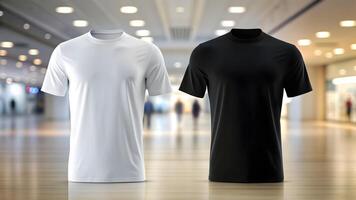 AI generated A Pair of Blank Black And White T-shirt For Mockup photo