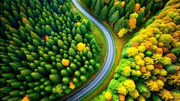 AI generated Forests Separated by a Curvy Winding Road photo