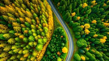 AI generated A Curvy Winding Road Between Forests photo