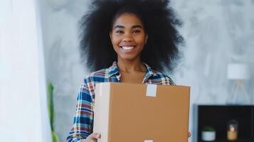 AI generated Woman Holds Cardboard Box. Generative AI photo