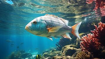 AI generated Coral reef with a large fish in the ocean. Underwater world. photo