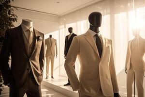 AI generated Mannequins with suits in a fashion store, toned photo