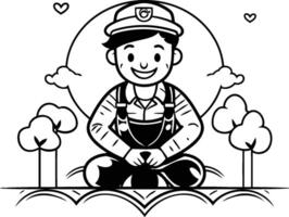 AI generated cute policeman with hat and uniform in the field vector illustration design