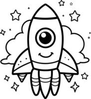AI generated Coloring book for children rocket. Vector illustration in black and white