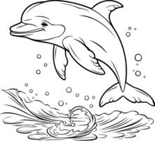 AI generated Coloring book for children Dolphin in the sea. Vector illustration