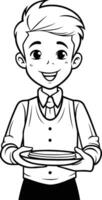 AI generated cute boy waiter cartoon vector illustration graphic design vector illustration graphic design