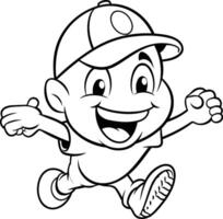 Black and White Cartoon Illustration of a Kid Boy Running or Running vector