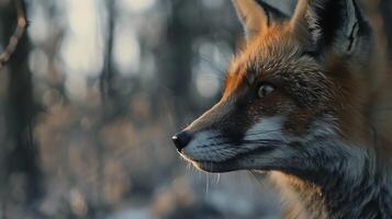 AI generated Red Fox Contemplates with Soft Light Embracing Its Intricate Features photo