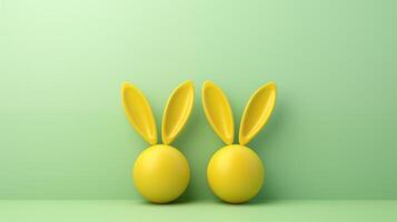 AI generated two yellow balls with bunny ears on a light green horizontal background. abstract image of Easter bunnies in 3D photo