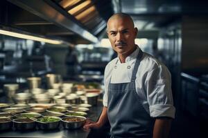 AI generated Professional Chef in Kitchen with Fresh Organic Ingredients Candid Portrait photo