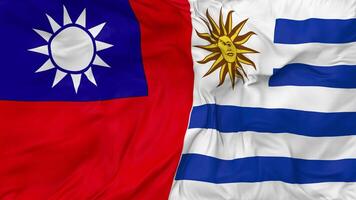 Taiwan and Uruguay Flags Together Seamless Looping Background, Looped Bump Texture Cloth Waving Slow Motion, 3D Rendering video