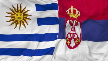 Serbia and Uruguay Flags Together Seamless Looping Background, Looped Bump Texture Cloth Waving Slow Motion, 3D Rendering video