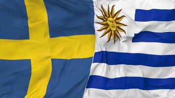 Sweden and Uruguay Flags Together Seamless Looping Background, Looped Bump Texture Cloth Waving Slow Motion, 3D Rendering video