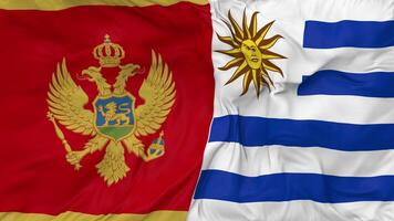 Montenegro and Uruguay Flags Together Seamless Looping Background, Looped Bump Texture Cloth Waving Slow Motion, 3D Rendering video