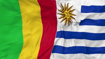 Mali and Uruguay Flags Together Seamless Looping Background, Looped Bump Texture Cloth Waving Slow Motion, 3D Rendering video