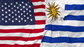 United States and Uruguay Flags Together Seamless Looping Background, Looped Bump Texture Cloth Waving Slow Motion, 3D Rendering video