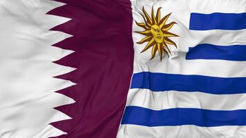 Qatar and Uruguay Flags Together Seamless Looping Background, Looped Bump Texture Cloth Waving Slow Motion, 3D Rendering video