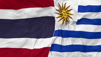 Thailand and Uruguay Flags Together Seamless Looping Background, Looped Bump Texture Cloth Waving Slow Motion, 3D Rendering video