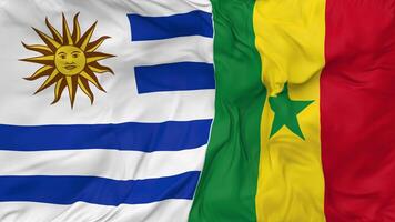 Senegal and Uruguay Flags Together Seamless Looping Background, Looped Bump Texture Cloth Waving Slow Motion, 3D Rendering video