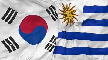 South Korea and Uruguay Flags Together Seamless Looping Background, Looped Bump Texture Cloth Waving Slow Motion, 3D Rendering video