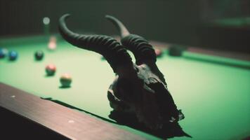 A bull's head on a pool table video