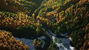 An aerial view of a road in the mountains video