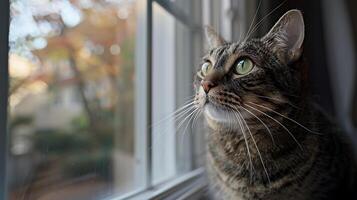 AI generated Curious Tabby Cat Gazes at the World from Sunlit Windowsill photo