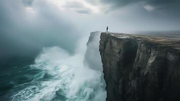 AI generated Steely Determination Gazing into Stormy Seas Embracing Hope and Resilience photo