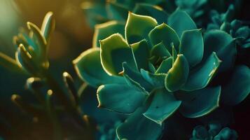 AI generated Vibrant Green Succulent with Delicate Water Droplets in CloseUp Against Blurred Potted Plant Background photo