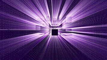 Moving through digital technological particles tunnel, 3d big data digital square tunnel background video