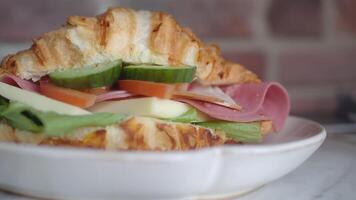 Sandwich With Smoked Chicken Salami on table video