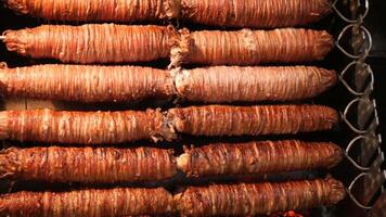 Turkish Street Food Kokorec made with sheep bowel cooked in wood fired oven. video