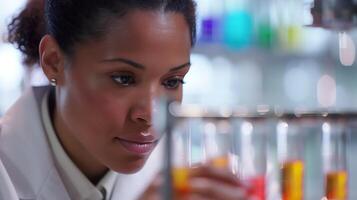 AI generated Female Scientist Engaged in Microscopic Analysis in Laboratory Setting photo
