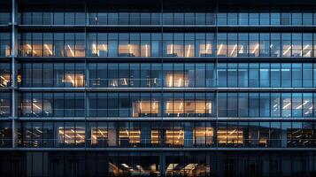 ai generado moderno oficina edificio vitrinas geométrico fachada patrones en de cerca foto