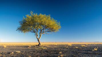 AI generated Resilient Lone Tree Endures Harsh Desert Environment A Testament to Adaptability and Strength photo