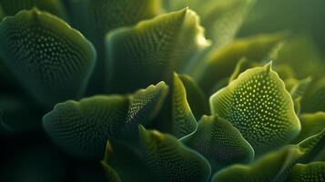 ai generado intrincado detalles de vibrante verde suculento capturado en suave natural ligero con 50 mm macro lente foto