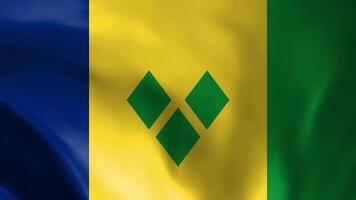 Saint Vincent and the Grenadines waving flag seamless loop animation. Creased Saint Vincent satin flag in wind, Saint Vincent and the Grenadines flag waving loop. video