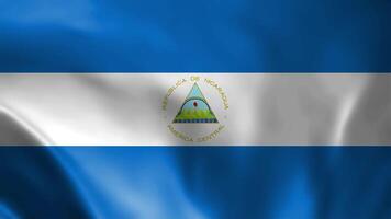 Nicaragua Flag. Waving Fabric Satin Texture Flag of Nicaragua 3D illustration. Real Texture Flag of the Republic of Nicaragua 4K Video