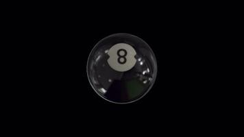 Billiard Black ball number 8 is spinning in loop animation with alpha channel video