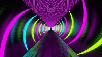 cyaan en limoen groen en roze neon sci-fi cyber punk- tunnel achtergrond lus video