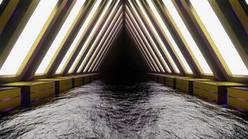 Gold and Purple Neon Glowing Triangular Arch Tunnel Background VJ Loop video