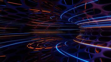 oranje en blauw sci-fi neon ring beweging achtergrond vj lus video