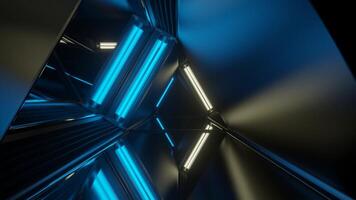 Light Yellow and Blue Neon Glow Mirror Triangular Tunnel Background VJ Loop video